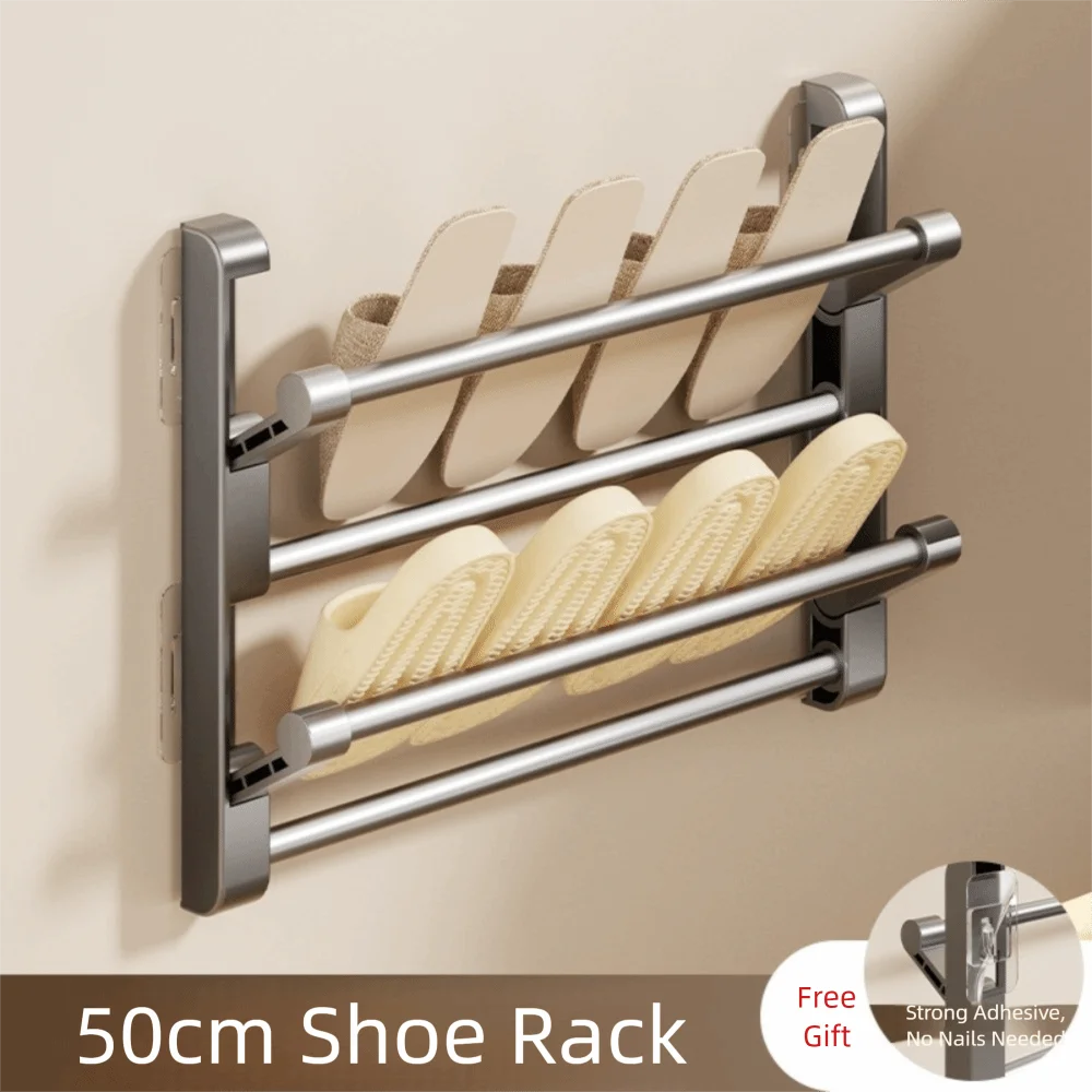 Foldable Wall-Mounted Shoe Rack | No-Drill Aluminum Organizer