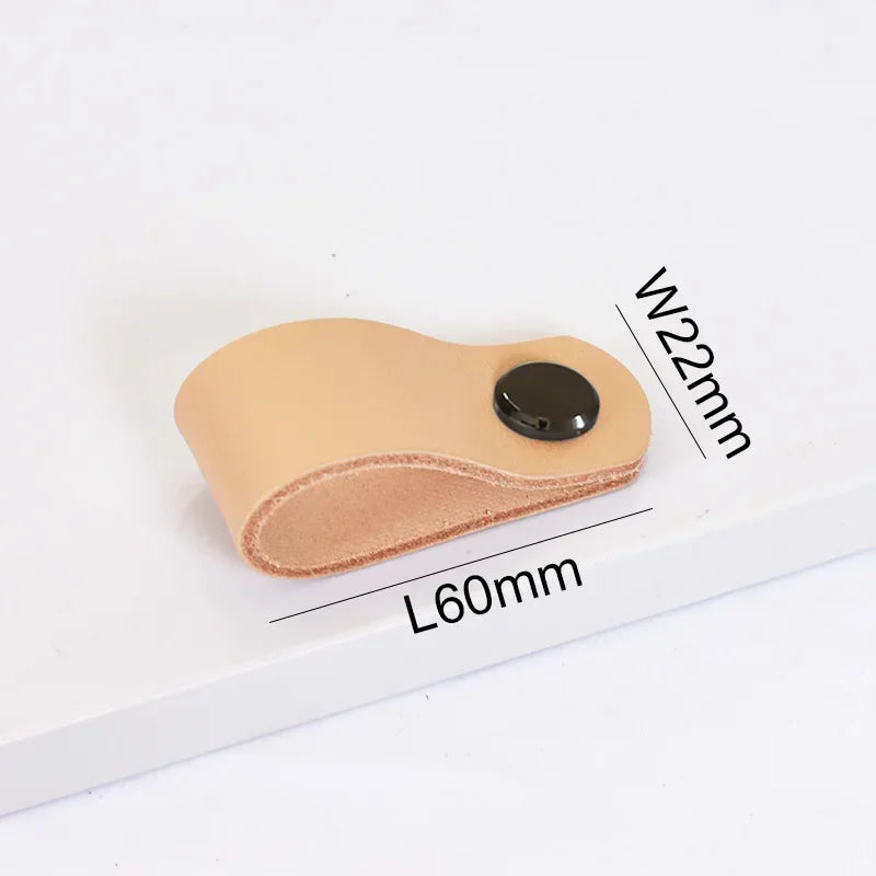 Nordic Style Leather Cabinet Handles for Furniture Cupboard Closet Wardrobe Kitchen Knobs Vintage Drawer Door Pulls Oasis Select Khak-Black Handle