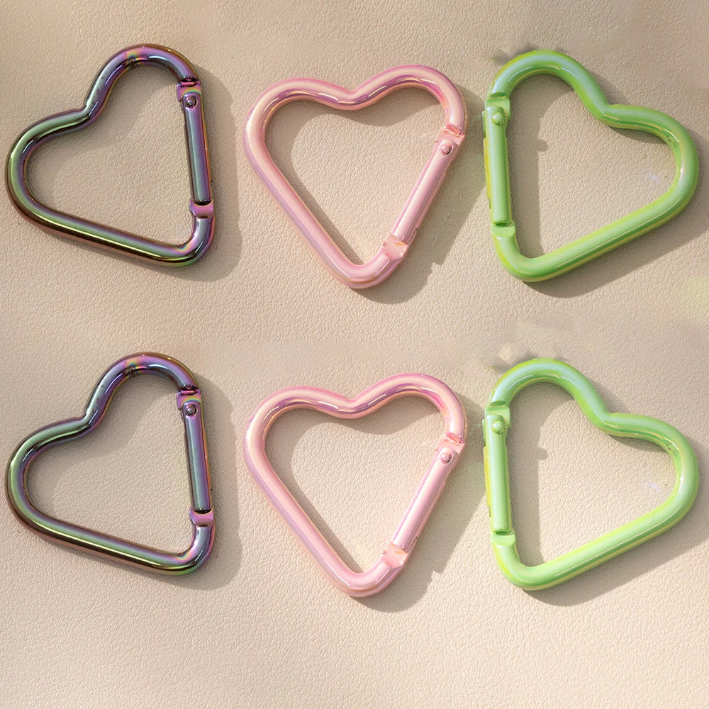 5pcs New Heart Shaped Laser Carabiner Hook Ring Keychain Keyrings Hook DIY Jewelry Making Supplies Connector Buckles Accessories Oasis Select