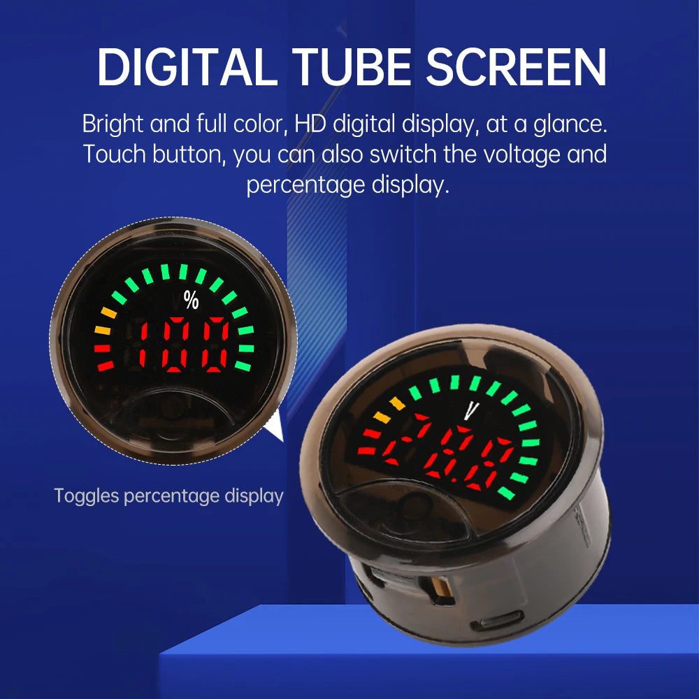 DC7-100V Mini Digital Voltmeter Battery Capacity Tester 2-Wire Circular Voltage Current Meter Volt Detector Test Power Indicator Oasis Select
