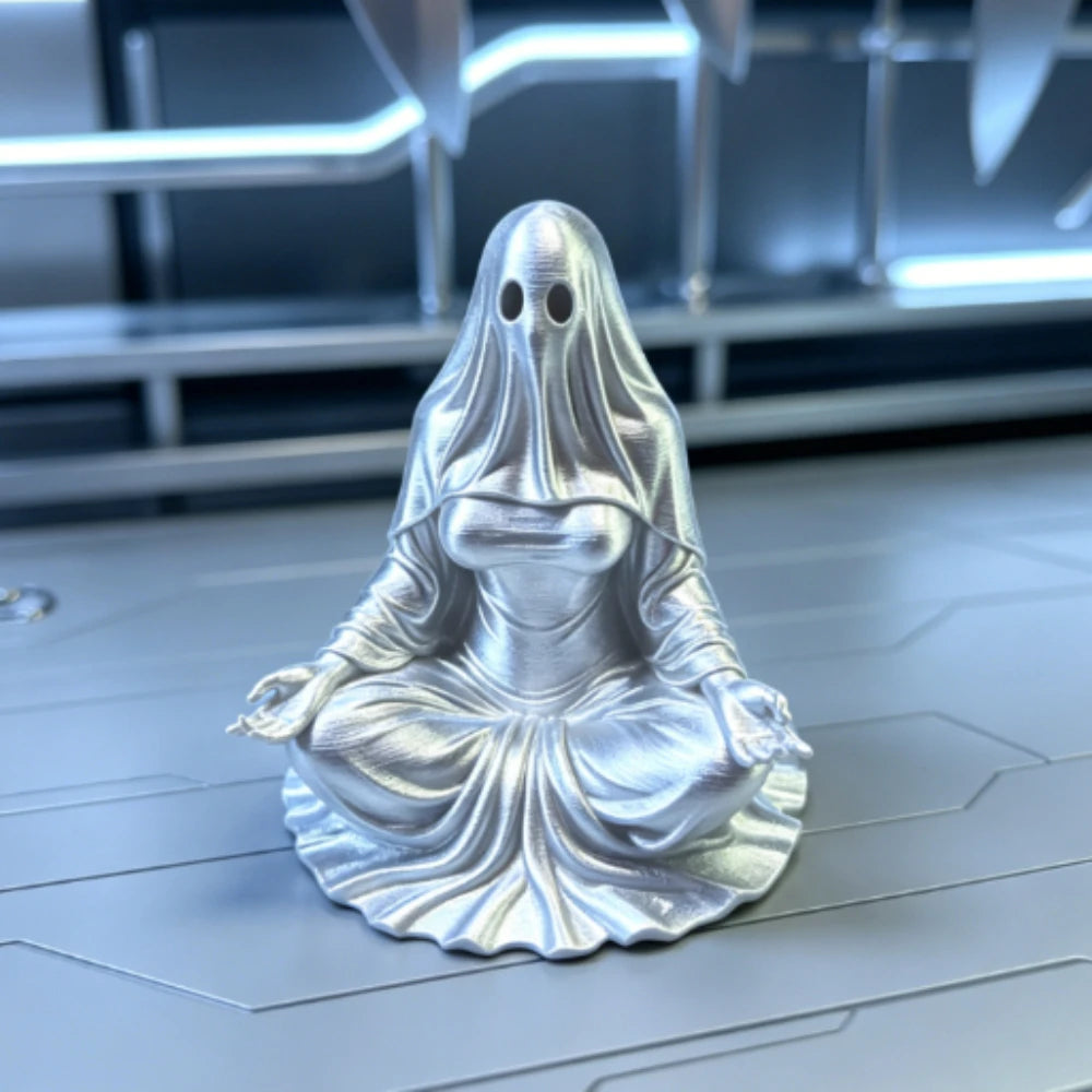 Meditating Ghost Figurines 3D Printed Cross-Legged Yoga Hooded Spirit Statues Calm Table Decor for Meditation Desktop Yoga Room Oasis Select