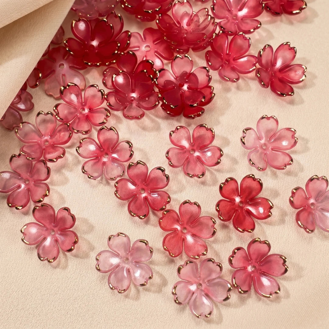 50pcs Colorful Cherry Blossom Beads 5-Petal Acrylic Flower Beads Mini Spacer Beads Hair Charms Christmas for Bracelets Earring Oasis Select 11