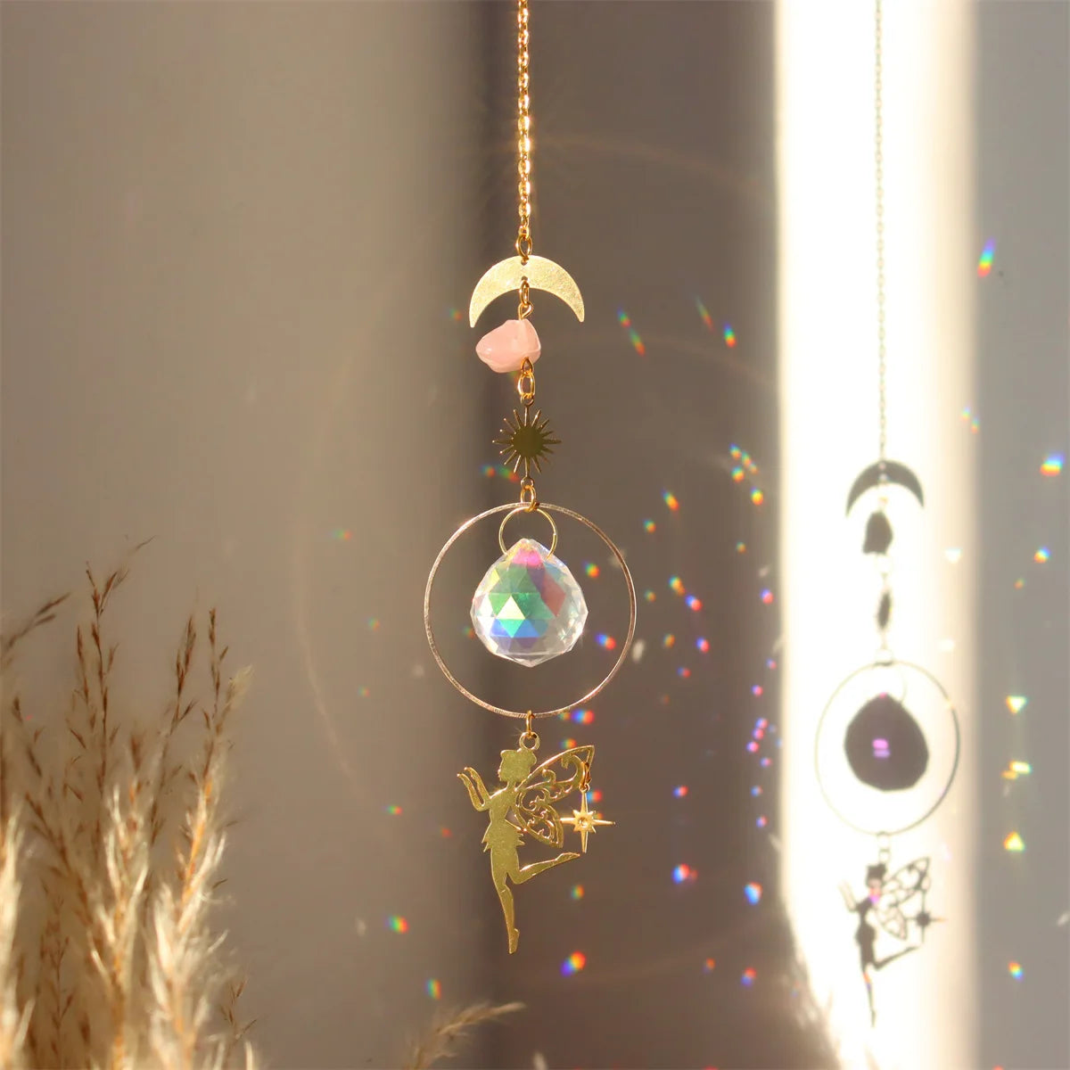 Brass Butterfly Moth Crystal Sun Catcher Pink Crystal Rough Window Room Garden Decor Hanging Ornament New Oasis Select 10