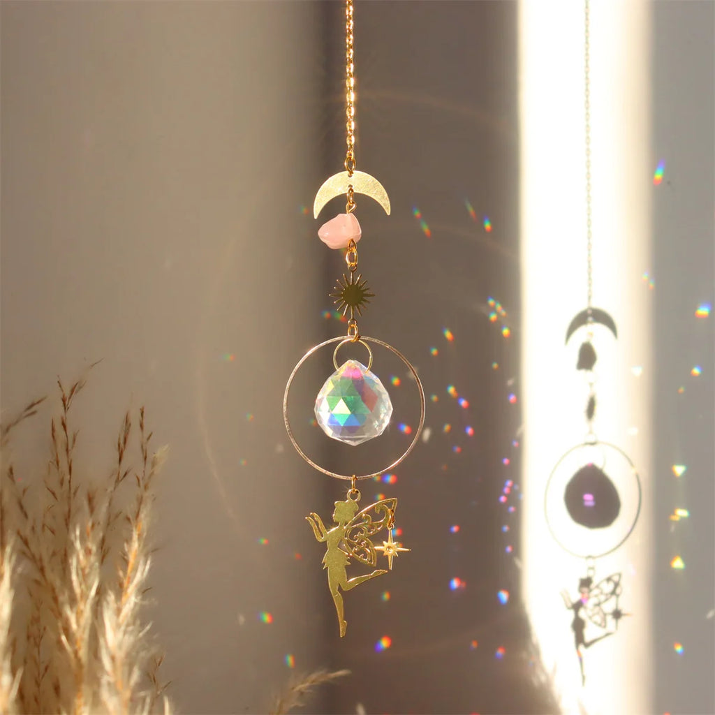 Brass Butterfly Moth Crystal Sun Catcher Pink Crystal Rough Window Room Garden Decor Hanging Ornament New Oasis Select 10