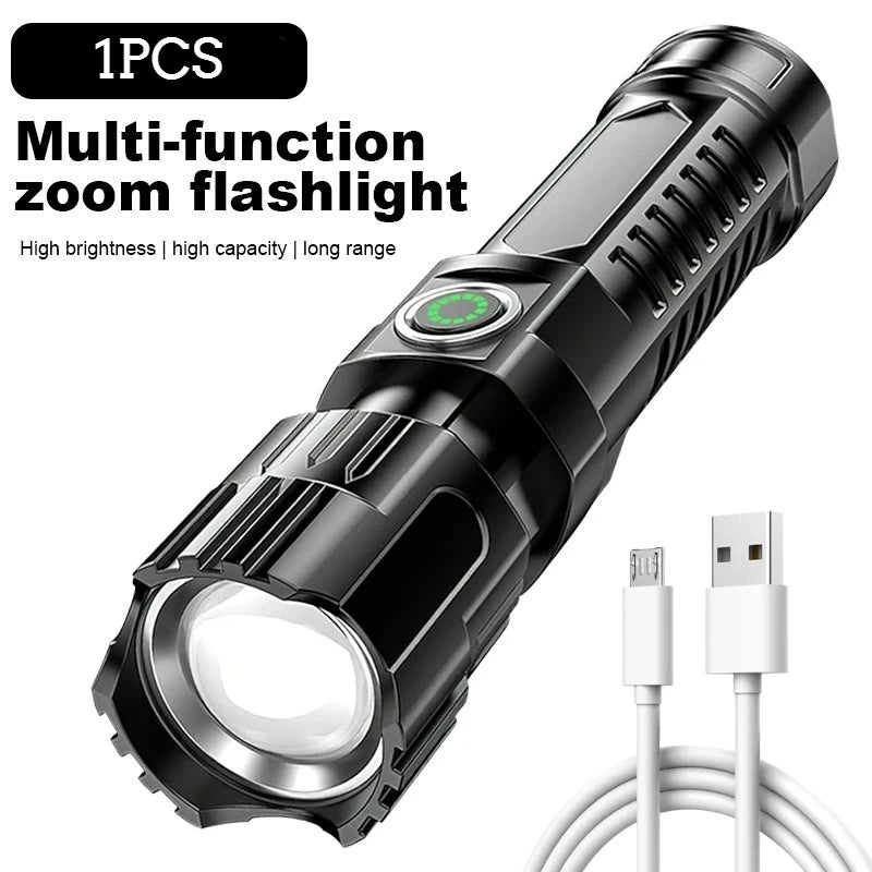 Portable Strong Light LED Flashlight Rechargeable Telescopic Zoom Torch Safety Emergency Light for Outdoor Camping Cycling Lamp Oasis Select 1PCS