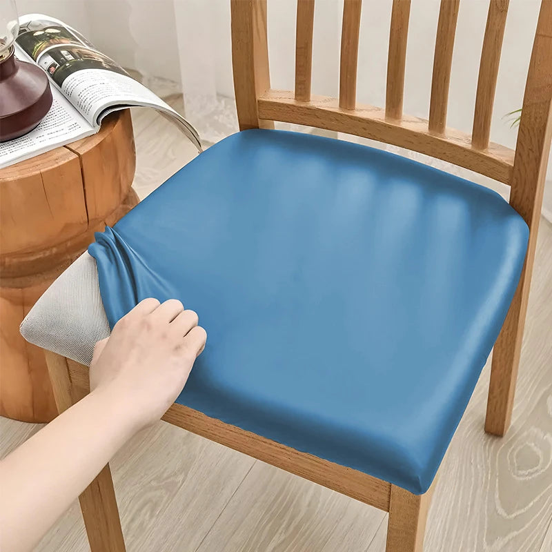 1PCS Waterproof PU Leather Office Chair Seat Covers Removable Solid Color Computer Chair Seat Cushion Covers For Home Office Oasis Select Blue