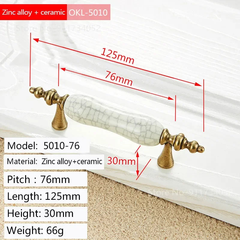 Cupboard Kitchen Hardware Retro European Fashion Cabinet Drawer Handles Bronze Closet Dresser Knobs Zinc Alloy and Ceramic Oasis Select 76-1