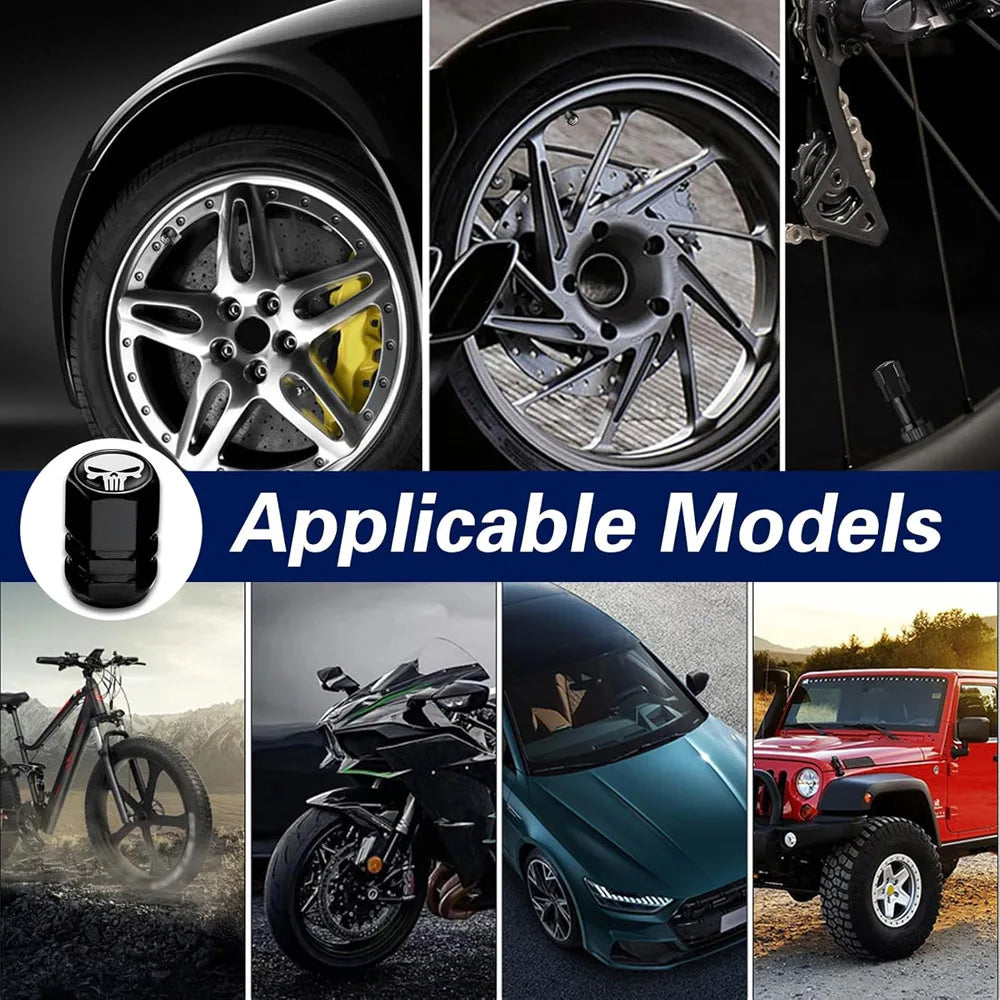 4 PCS Car Tire Valve Stem Caps, Air Caps Cover with Skull Pattern, Dust Proof Metal Valve Stem Covers Oasis Select