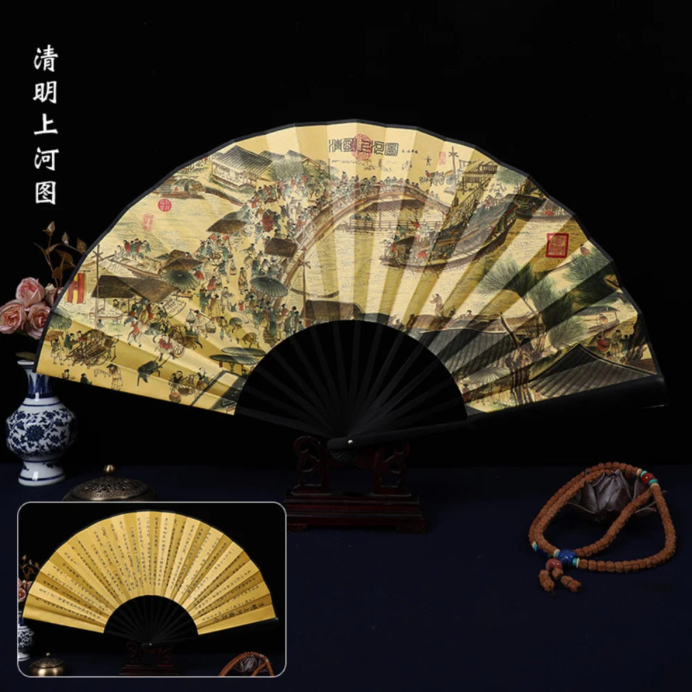Ancient Folding Fan Chinese Scenic Spots Retro Classic Blank Fan Craft Silk Cloth Fan For Decoration Performance Gift Idea Oasis Select