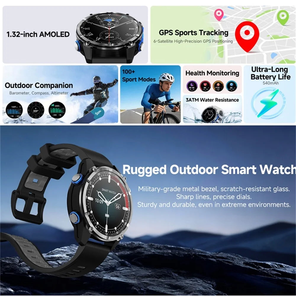 GPS Outdoor Sports Smart Watch Blue Tooth Call 3ATM Waterproof AMOLED Screen Health Watches Compass Smartwatch Information Push Oasis Select