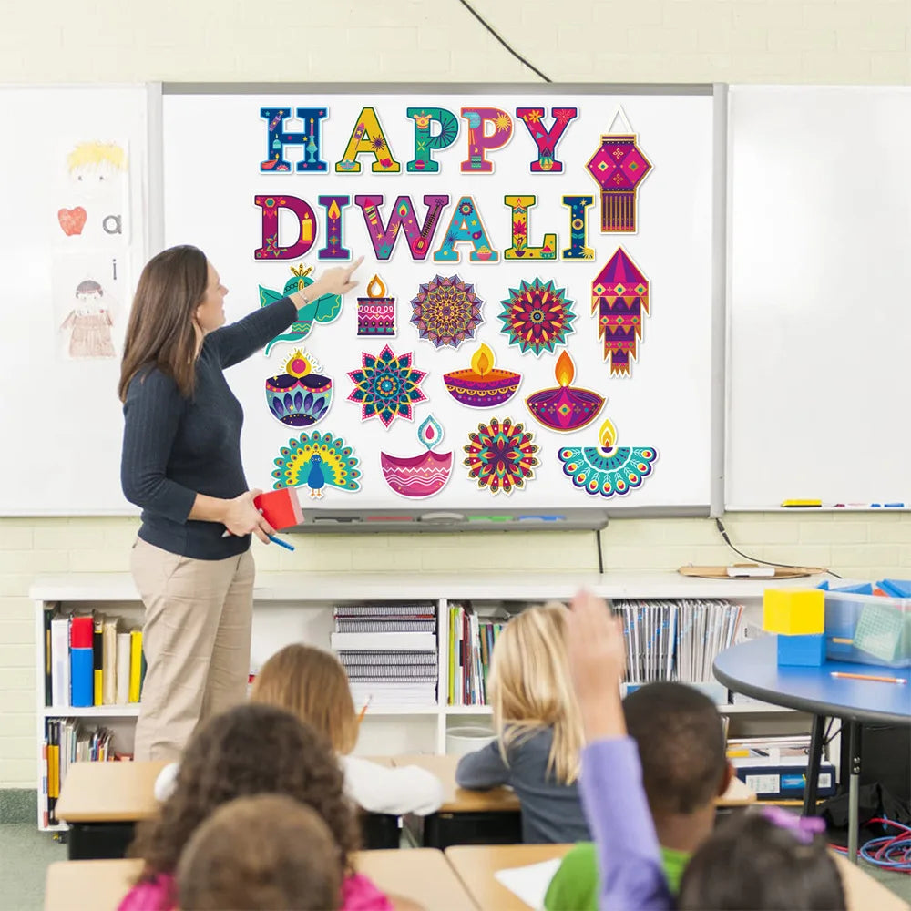 25PCS Indian Diwali Theme Party Decoration DIY HAPPY DIWALI Paper Chalkboard Decoration Card Stickers Oasis Select