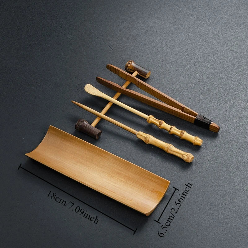 Japanese Bamboo Tea Kit Portable Tea Pliers Spoon Needle Exquisite Handmade Ceremony Tools for Daily Use Oasis Select 5Pcs
