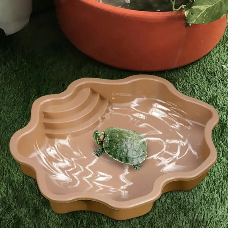 Turtle Pool Large Reptile Turtle Bathing Tub Feeding Bowl Lizards Habitat With Ramp Tortoise Feeder Bowl for Small Geckos Turtle Oasis Select