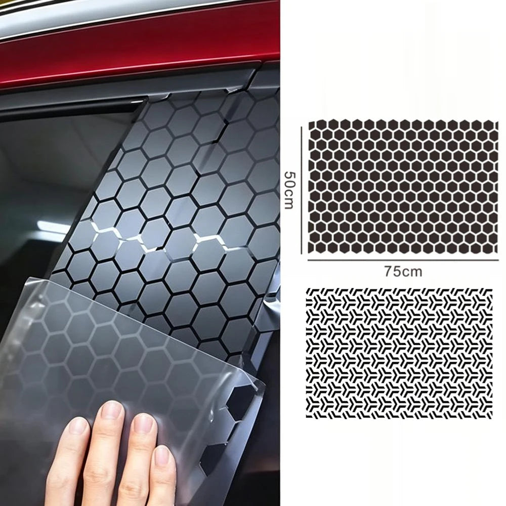Car Side Window Matte Black Sticker 75x50cm Honeycomb Hexagon Self-Adhesive Sun Shade Sticker Universal All Vehicle Accessories Oasis Select