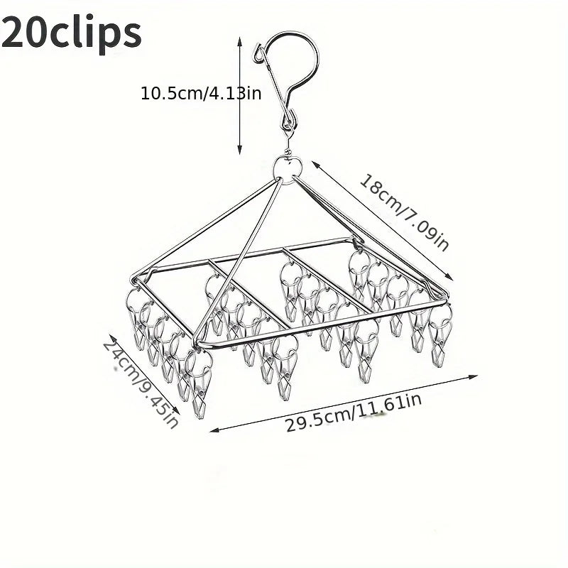 Stainless Steel Laundry Clothes Rack with Clip, Polished Metal Rotating Hook, Windproof Lock Design, Detachable Clip Oasis Select 20 clips