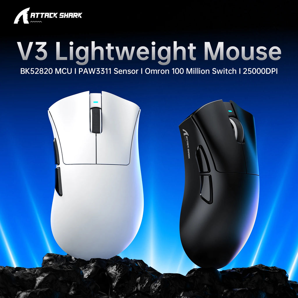 Attack Shark V3 Gaming Mouse Bluetooth Wireless, Tri-Mode, PAW3311&25000 DPI, 1KHz Polling Rate,Lightweight 65g, 500mAh Battery Oasis Select
