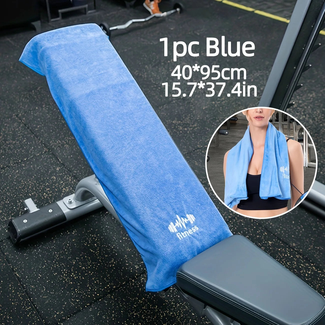 Sports Towel 40*95cm / 15.7*37.4in Modern Soft Polyester Fitness Towel with Pocket, Super Absorbent Rectangular Knit Cloth Towel Oasis Select Blue