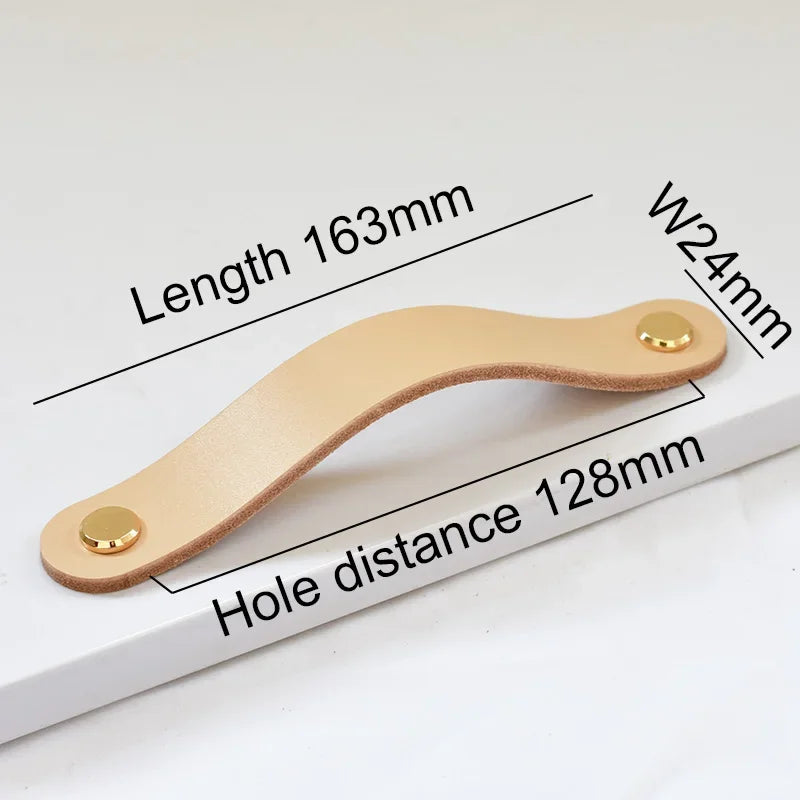 Nordic Style Leather Cabinet Handles for Furniture Cupboard Closet Wardrobe Kitchen Knobs Vintage Drawer Door Pulls Oasis Select 128mmKhaki-Gold