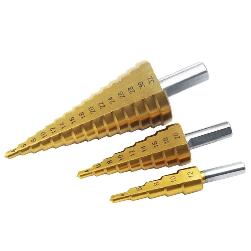 Steel Step Cone Coated Metal Drill Bit Hole Cutter 4-12/20/32mm Straight Groove Step Drill Bit Wood Metal Hole Cutter Core Drill Oasis Select