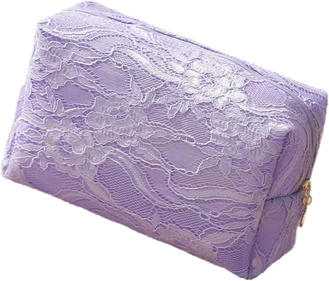 Lace Mesh Women's Makeup Bag Large Capacity Cosmetic and Jewelry Organizer Bag Zipper Square Portable Toiletry Bag Makeup Case Oasis Select Purple