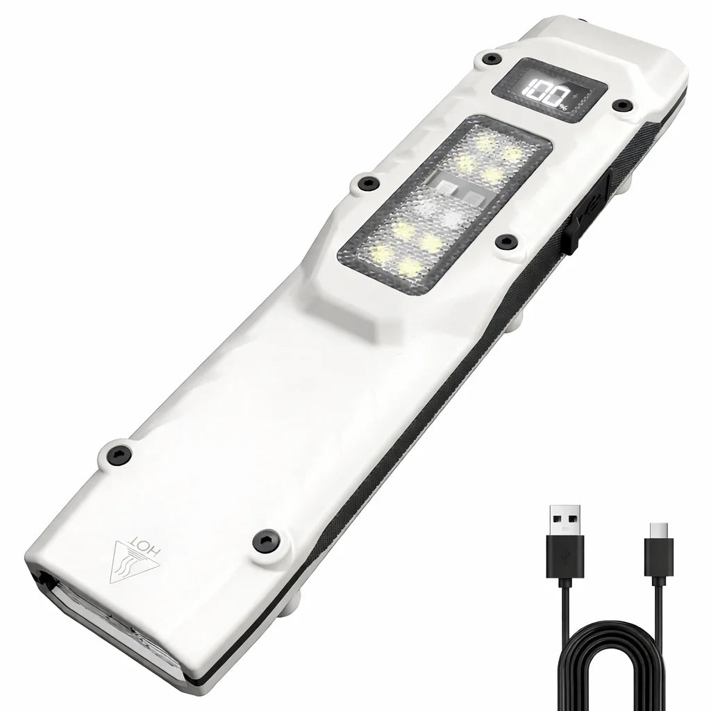 8 Modes EDC Tactical Rechargeable LED Flashlight Dual-Switches Digital Display for Camping Emergency Use Oasis Select DT007 White