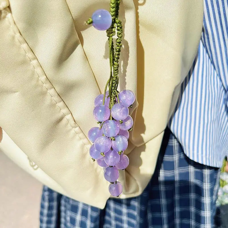 Color-changing Grape Pendant Keychain DIY Hand Woven Material Package Bead Car Key Backpack Pendant Decoration Accessory Oasis Select