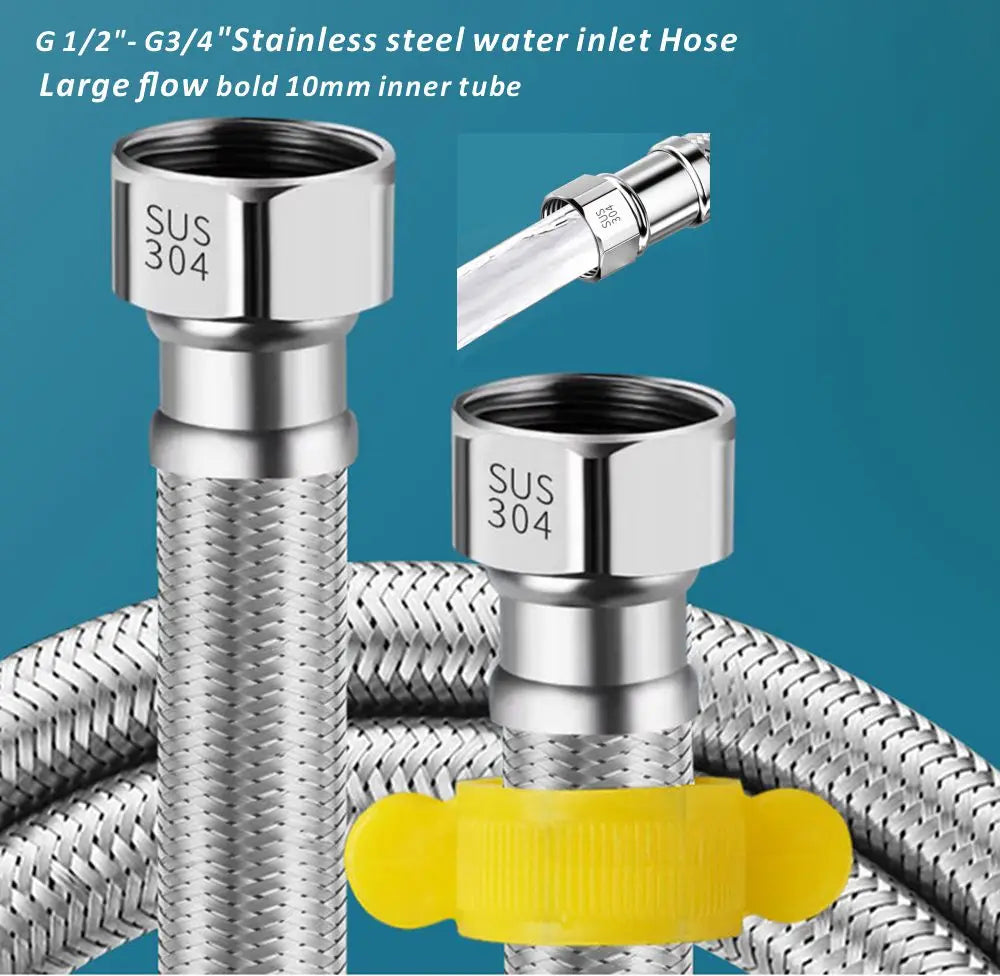 G1/2"-G3/4" SUS304 Water Inlet Hose Faucet 20cm-200cm Hose Water Heater Pipe Toilet Connection Kitchen Bathroom Hose Tube Oasis Select