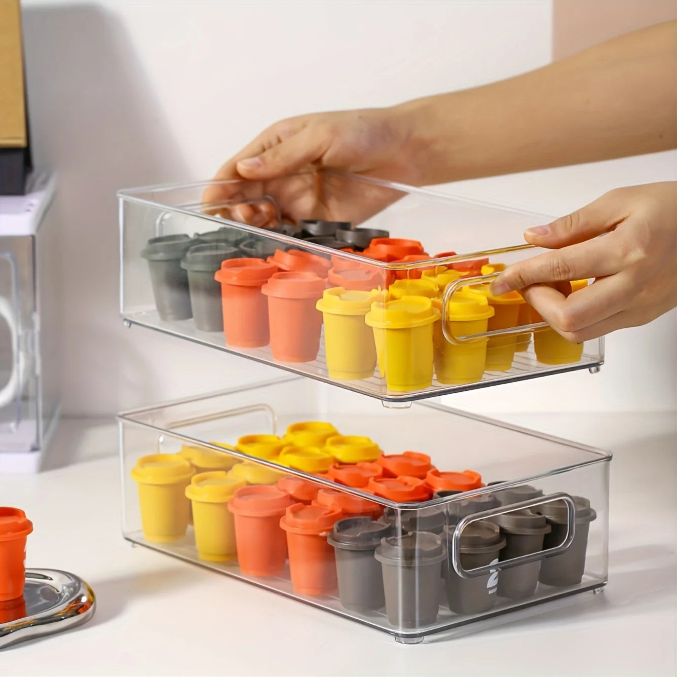 1pc/2pcs Handheld Stackable Acrylic Stationery Skincare Storage Box Desktop Cosmetics Bathroom Office Miscellaneous Storage Box Oasis Select