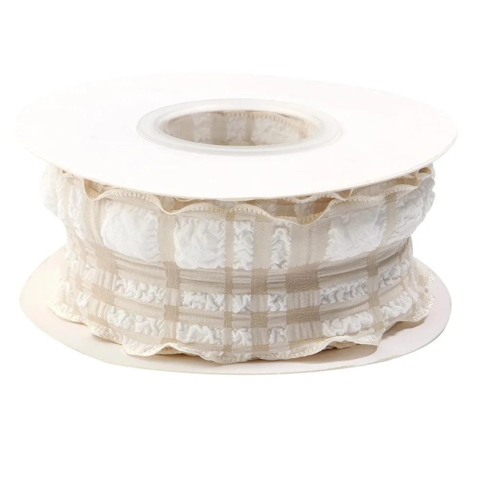 10 Yard Plaid Ribbon 4CM Width Reusable Roll of Satin Ribbon Gift Wrapping Bouquets Easy Cut Gingham Ribbons Oasis Select Beige- L