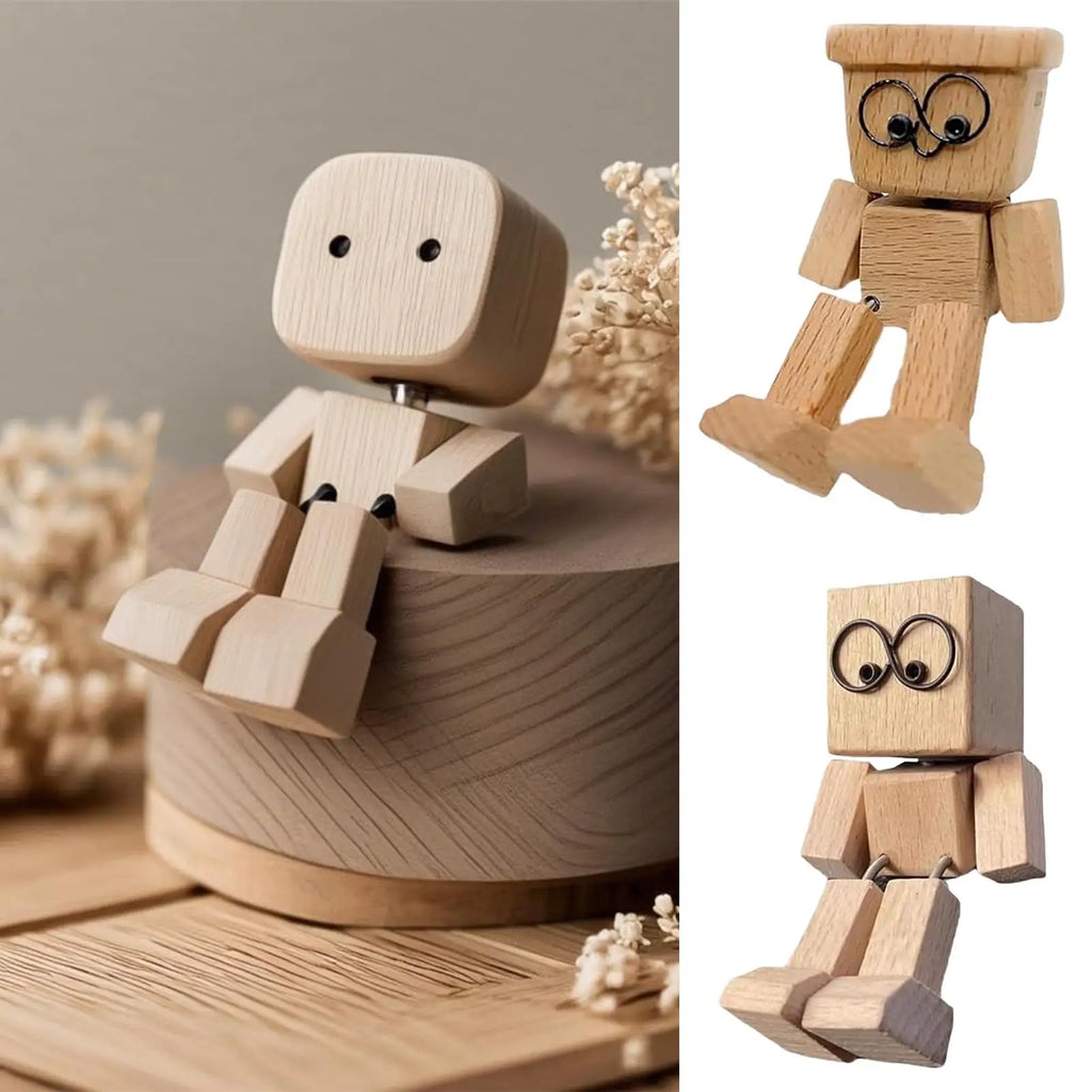 Wooden Man Figurine Shaking Feet Wooden Human Figure Funny Sculpture Dashboard Movable Ornament Car dashboard decoration doll Oasis Select