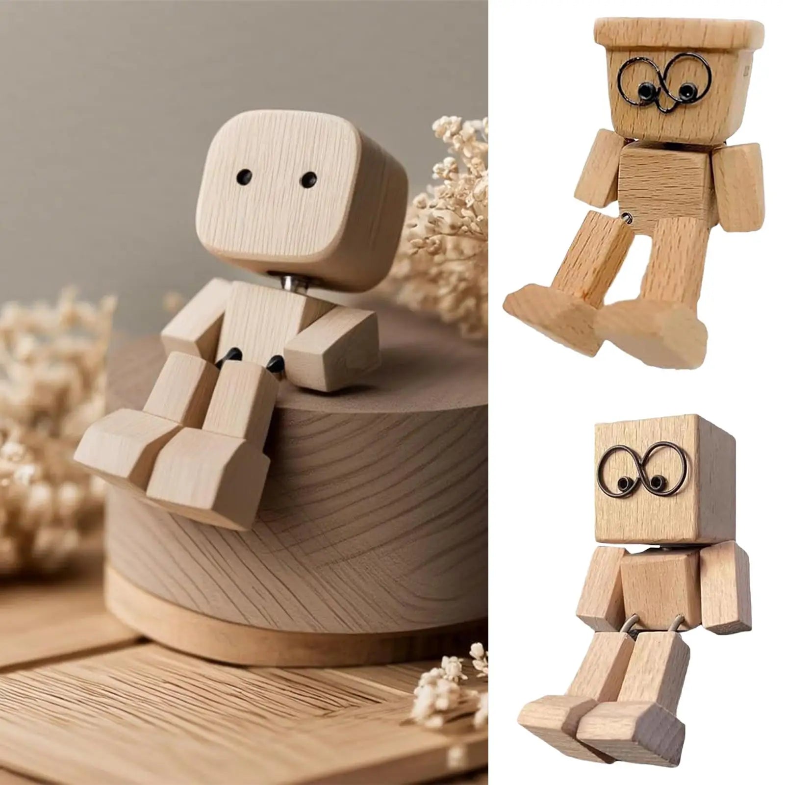 Wooden Man Figurine Shaking Feet Wooden Human Figure Funny Sculpture Dashboard Movable Ornament Car dashboard decoration doll Oasis Select