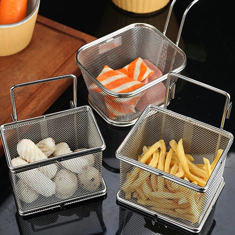 304 Stainless Steel Deep Frying Basket Silver Multi-functional Hangable Colander Oil Filter Mesh Sieve Hotpot Strainer Mesh Oasis Select