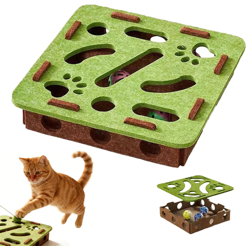 Felt Cat Puzzle Maze – Battery-Free Toy with 3 Secure Bell Balls for Indoor Cats, Encourages Hunting Instincts Oasis Select