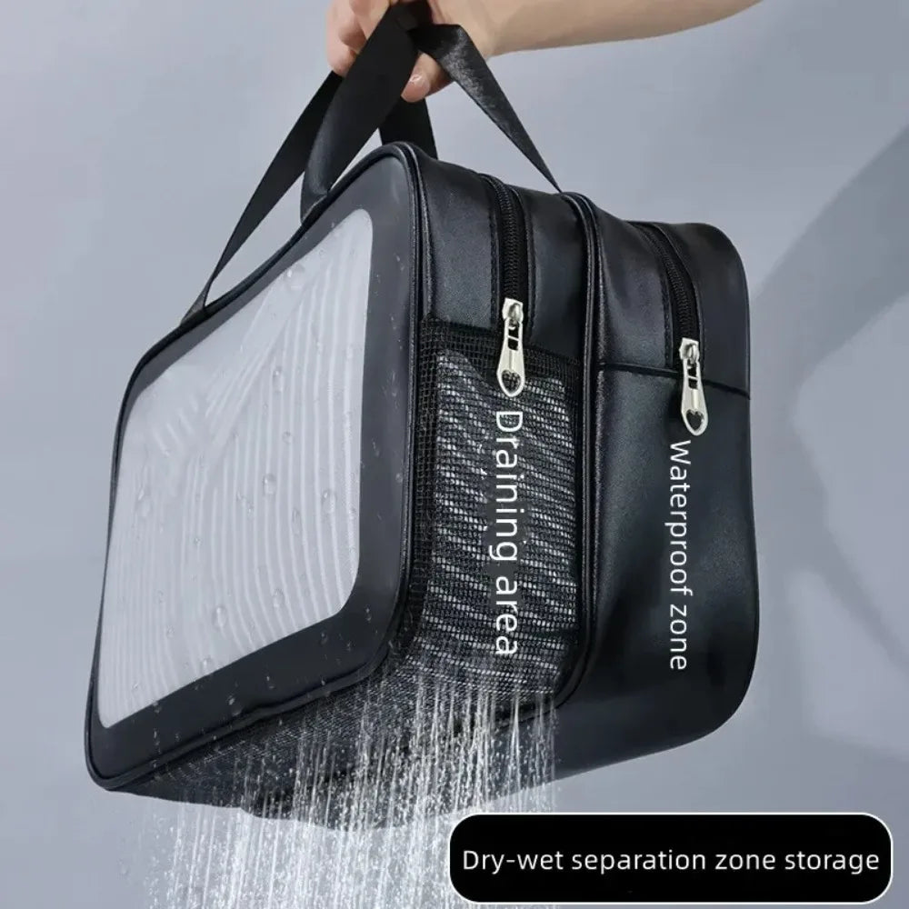 Dry-wet Separation Double Transparent PU Makeup Bag Portable Washing Bag Cosmetic Storage Bag Travel Fitness Swimming Essentials Oasis Select