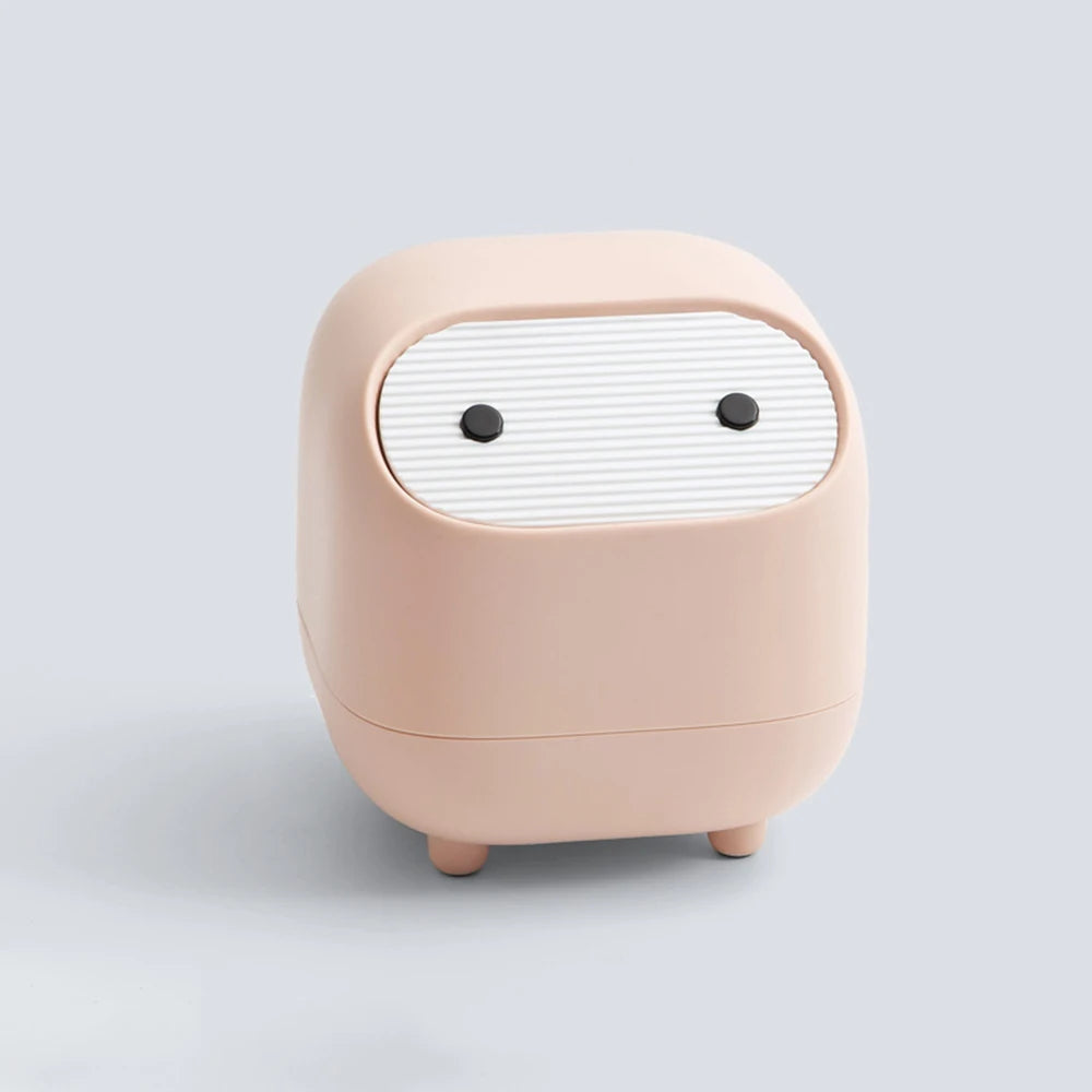 Cute Ninja Mini Desktop Trash Can with Lid | Small Plastic Bin