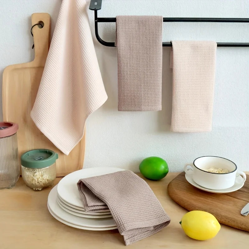 Mixed 4-Pack Modern Waffle Weave Dish Cloths Set - 100% Cotton, Hand Wash Only, Square Kitchen Towels with Hanging Loop Oasis Select