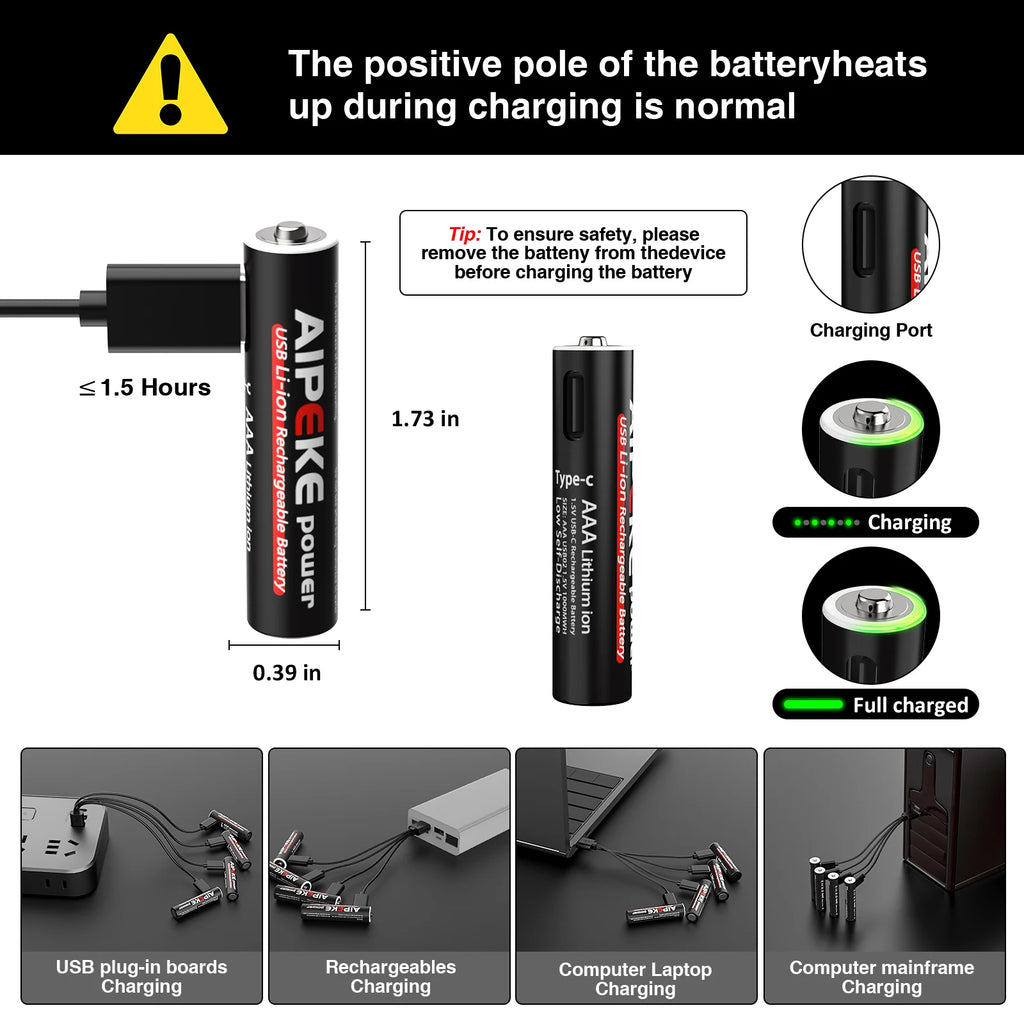 AIPEKE Aa Rechargeable Batteries 4200mWh triple aaa rechargeable batteries 1.5V 1000mWh,USB-C Charging for Remote Control Mouse Oasis Select