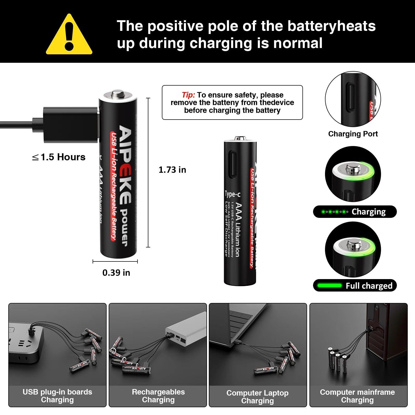 AIPEKE Aa Rechargeable Batteries 4200mWh triple aaa rechargeable batteries 1.5V 1000mWh,USB-C Charging for Remote Control Mouse Oasis Select