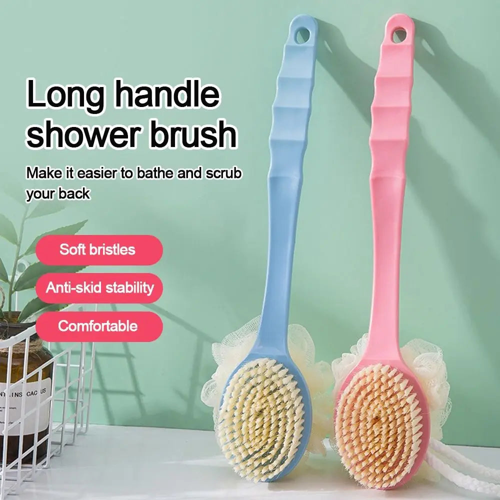 2-in-1 Double-sided Long Handle Shower Brush Body Clean Bath Brush Exfoliating Soft Bristle Shower Cleaning Tools Oasis Select