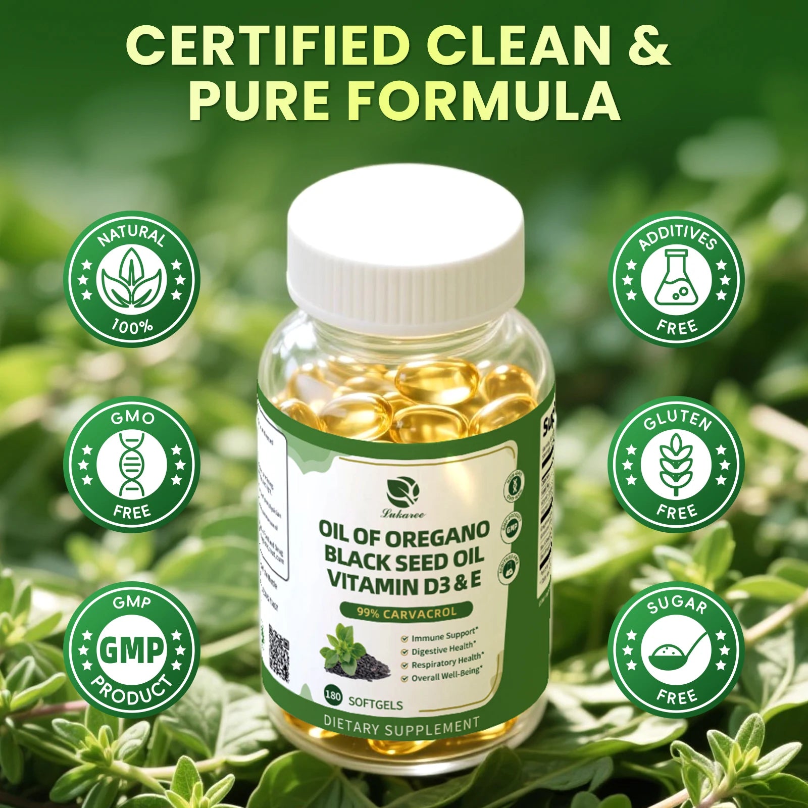 Lukaree Organic Oregano Oil Capsule with Black Seed Oil, Ultra-Concentrated 99%,for Immune, Respiratory,Digestive & Antioxidant Oasis Select