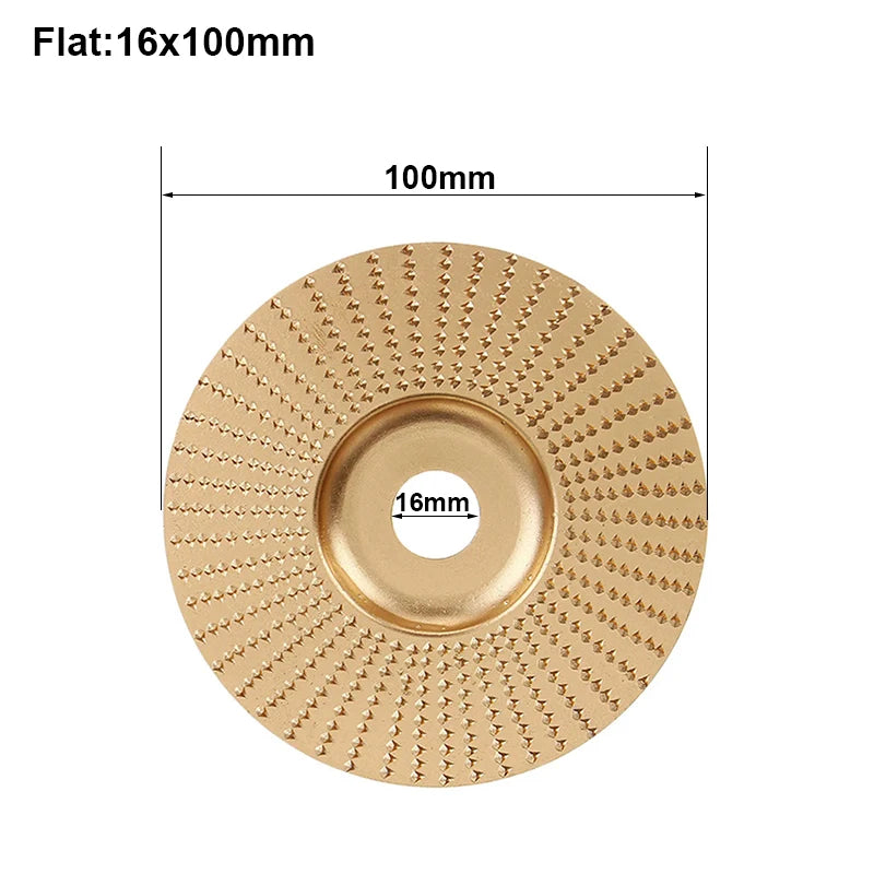 JUSTINLAU 16mm 5/8" Bore Extreme Shaping Disc Tungsten Carbide Wood Sanding Carving Tool Abrasive Disc Tools for Angle Grinder Oasis Select Flat-100mm-Gold