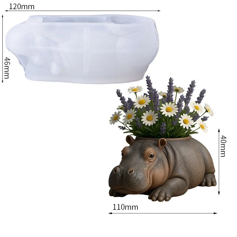 Cute Hippo Silicone Mold For Succulent Pot Candle Soap Concrete Non Stick Easy Demoulding DIY Craft Tool Oasis Select White
