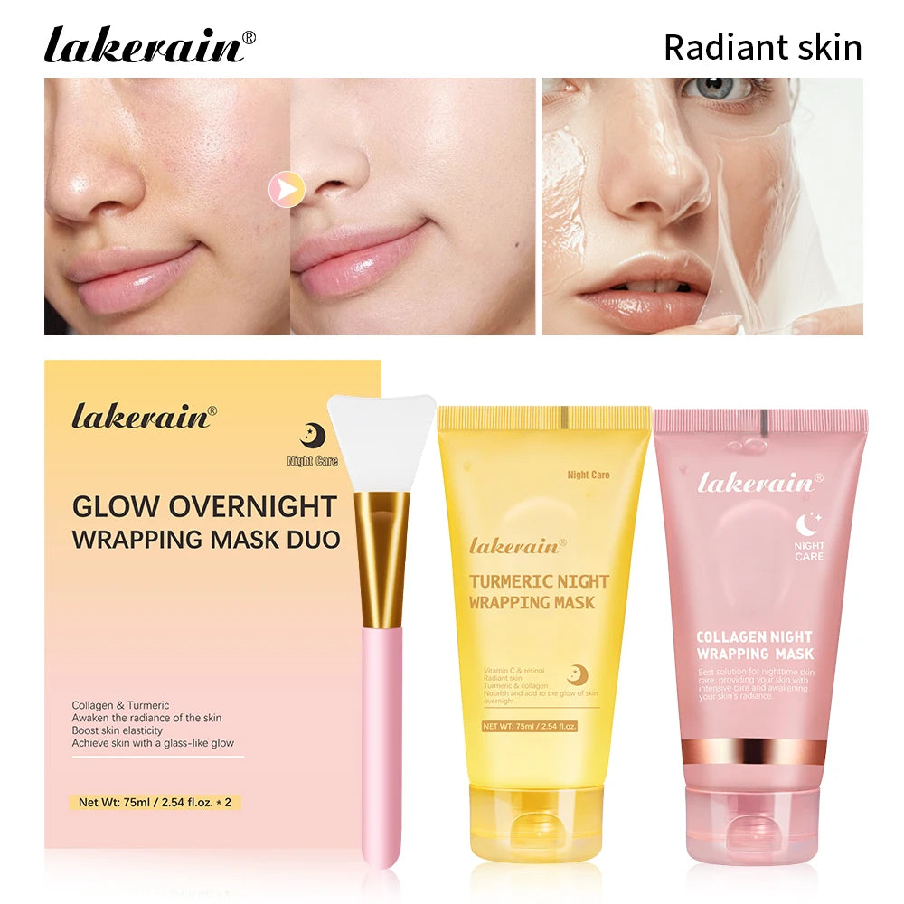 Glow Overnight Wrapping Mask Duo Deep Nourishing Radiance Increase Skin Elasticity Facial Peel Off Masks Set Korean Skin Care Oasis Select