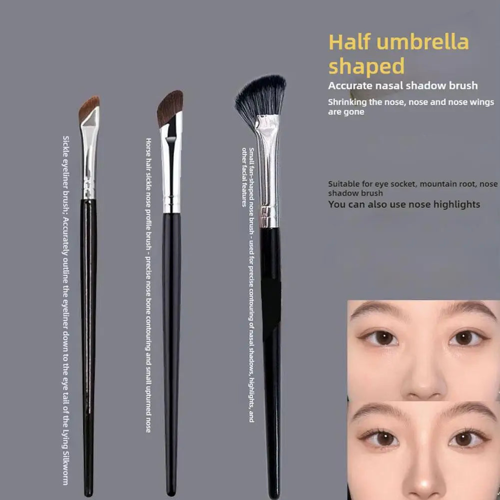 3PCS Nose Brush Set Nose Contour Brush Sculpting Half Fan-Shape Nose Shadow Brush Angled Concealer Brush Under Eye Cosmetics Oasis Select