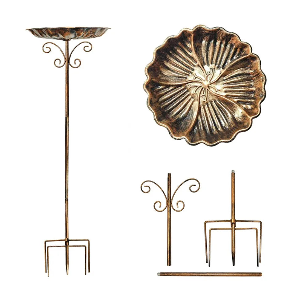 Retro Iron Bird Bath Feeder – Freestanding 5-Pronged Base