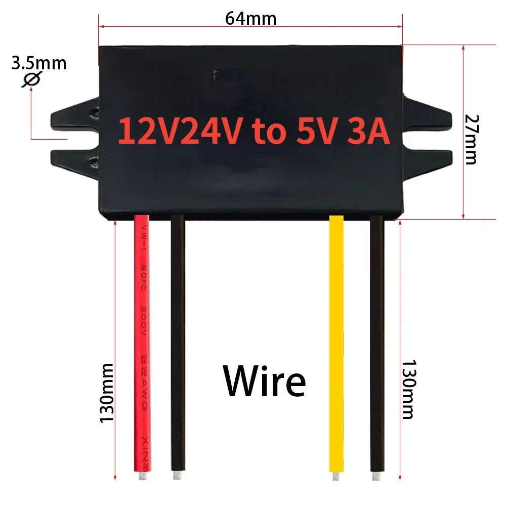 12V24V to 5V 3A Buck DC Step Down Converter Power Supply Module for Adapter Mini Micro USB Car Male Female With Car Charger Oasis Select Wire 12V24V 5V3A