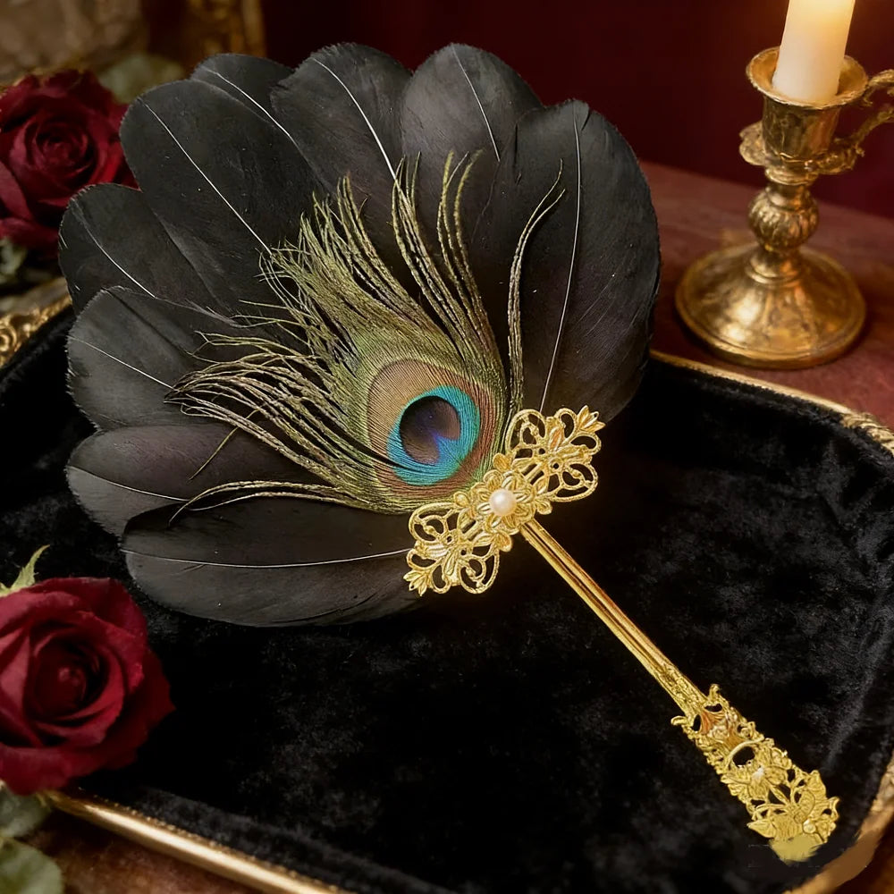 Feather Crafts Feather Fan Cosplay Props Dance Performance Decorative Craft Fan Antique Hanfu Handheld Cheongsam Dance Props Oasis Select
