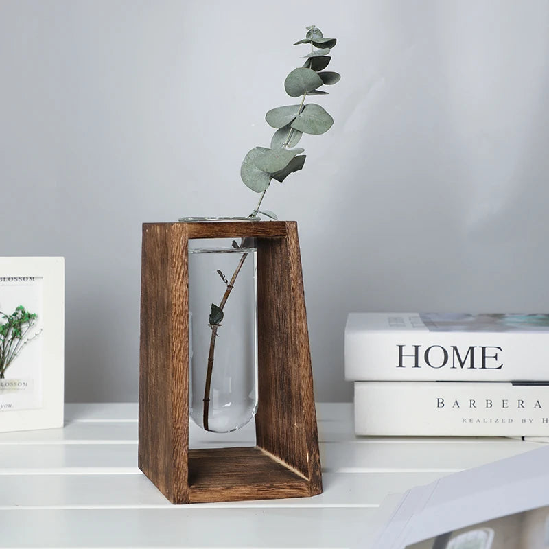 Creative Hydroponic Glass Vases Green Plant and Fresh Flower Arrangements Simple Solid Wood Tabletop Decorative Items Oasis Select