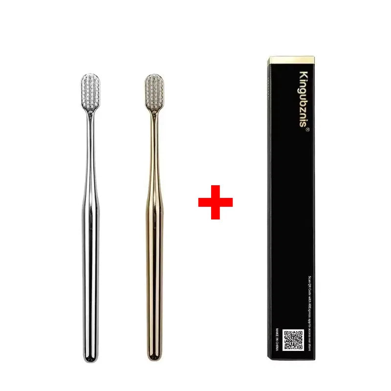 1/2/4pcs Luxury Soft Bristles Toothbrush Men Women Adult Tooth Brush Gold Silver Dental Brushes Elegance Toothbrushes Portable Oasis Select 2pcs mix
