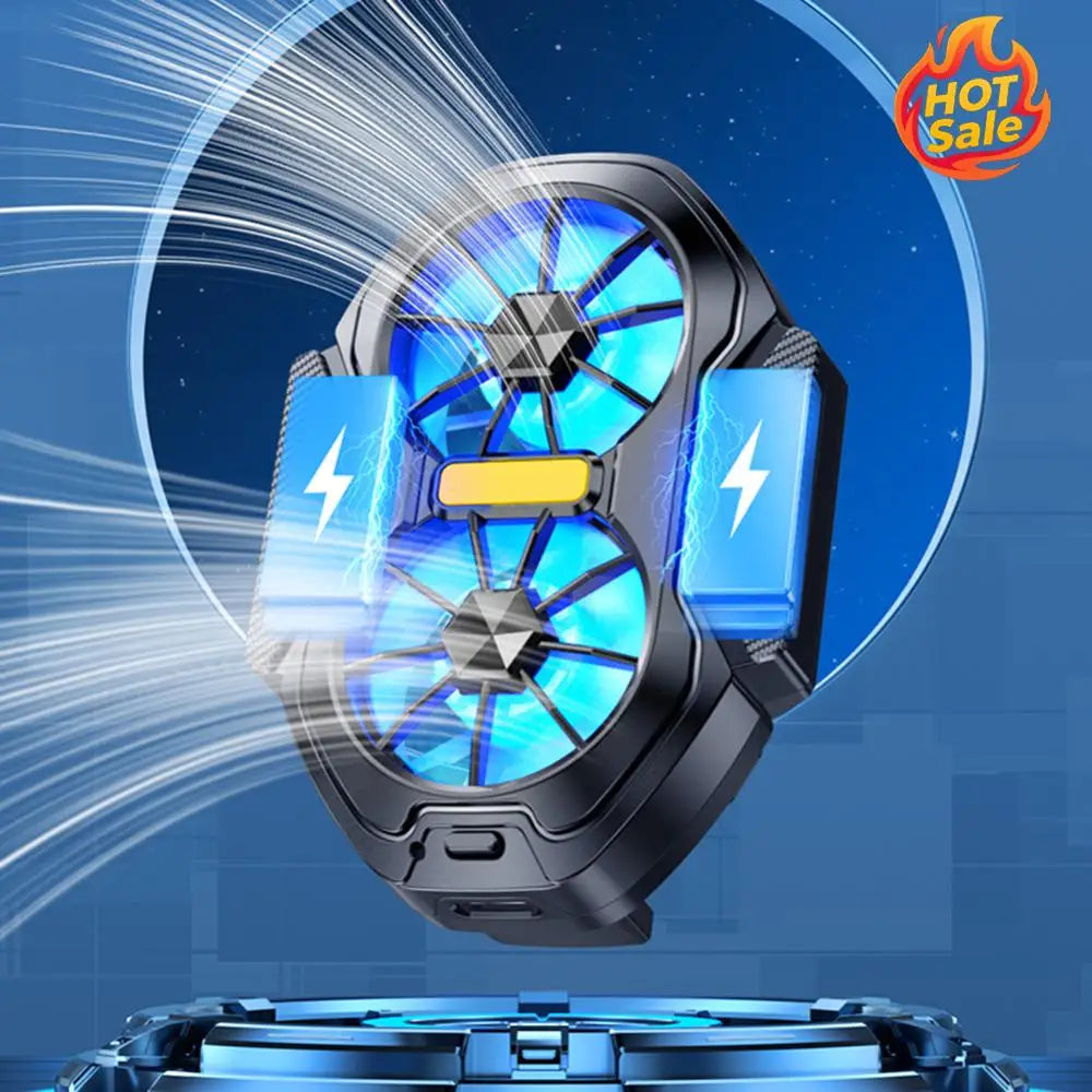 Dual Fan Mobile Phone Cooler Plug-in/Rechargeable Portable Game Heat Sink Type-C with Blue Light for Android Smartphones iPhone Oasis Select